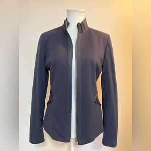 Elie Tahari Navy Blue Zip Jacket Pleated Collar Tailored Stretch Blazer S